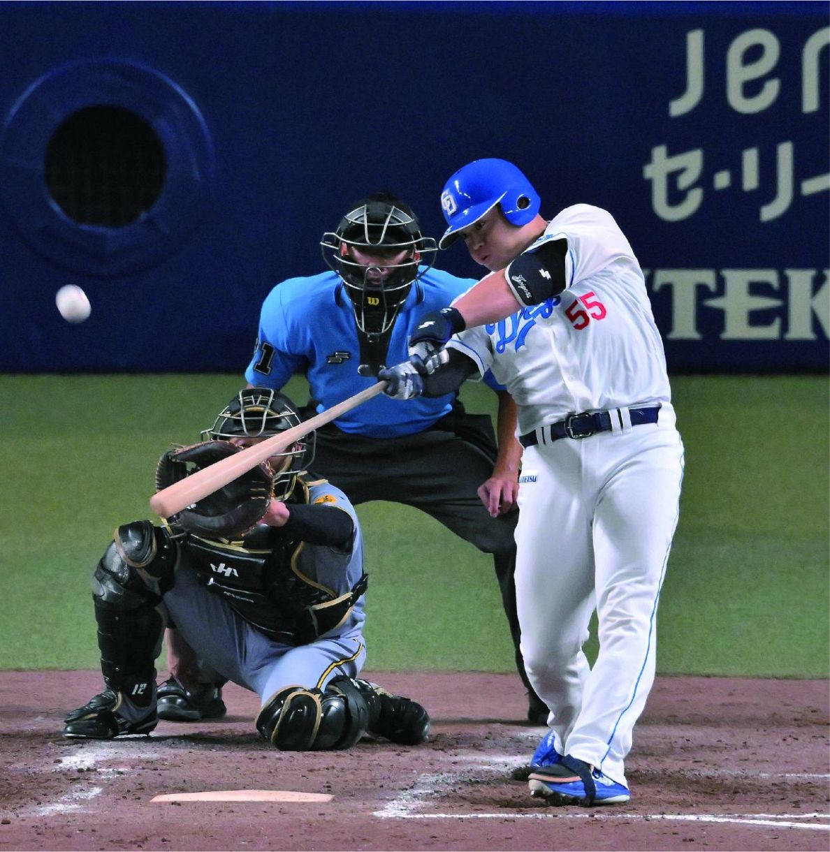 今季初めて右方向へ本塁打をたたき込む細川＝９月３日の阪神戦