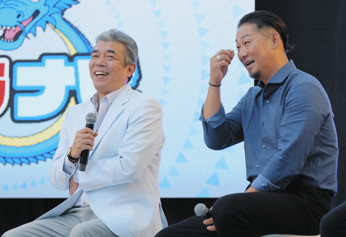 ドラナビの公開収録に出演する今中慎二さん（左）と中田翔さん