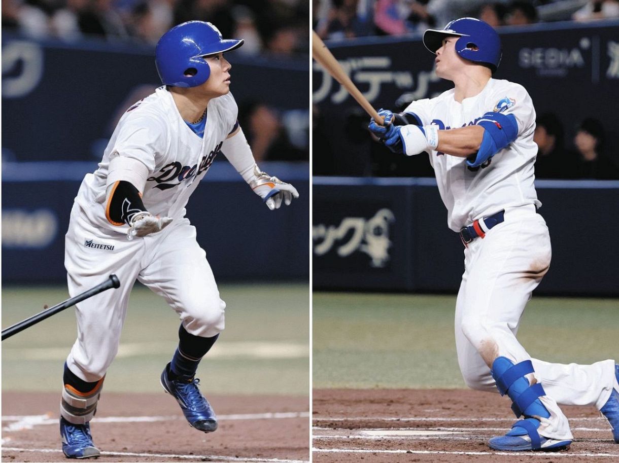 好調をキープする中日の3番・村松開人（左）と4番・細川成也（右）