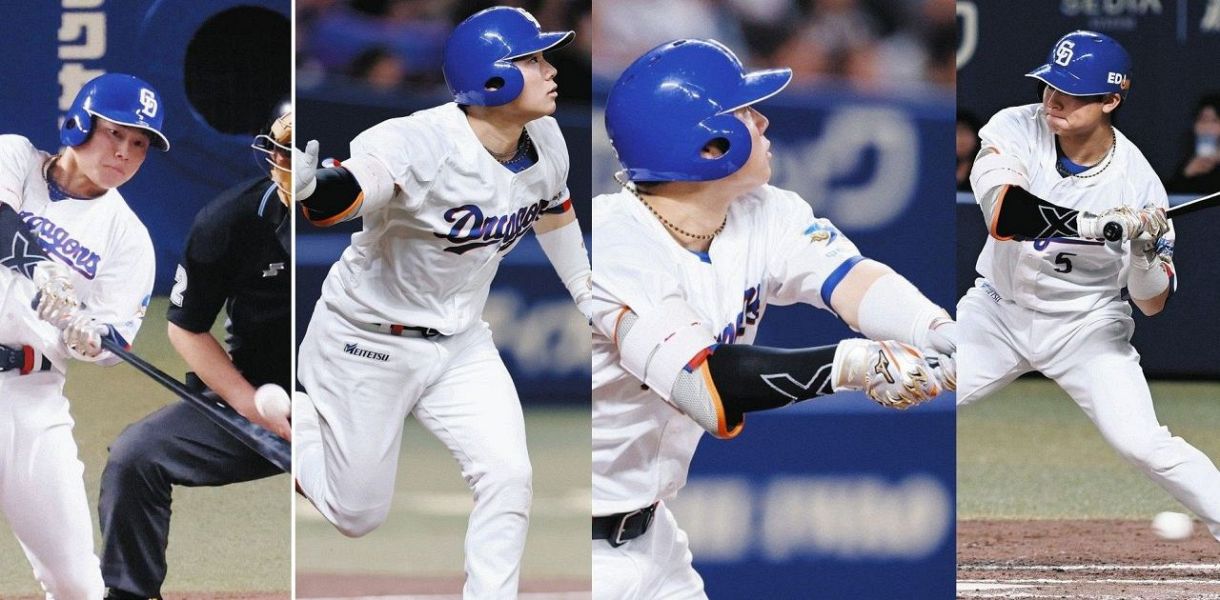 村松、（左から）先制の三塁打、２ラン、適時二塁打、押し出し四球