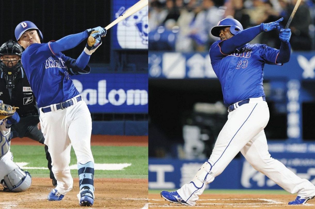 中日・細川成也（左）、サノー（右）