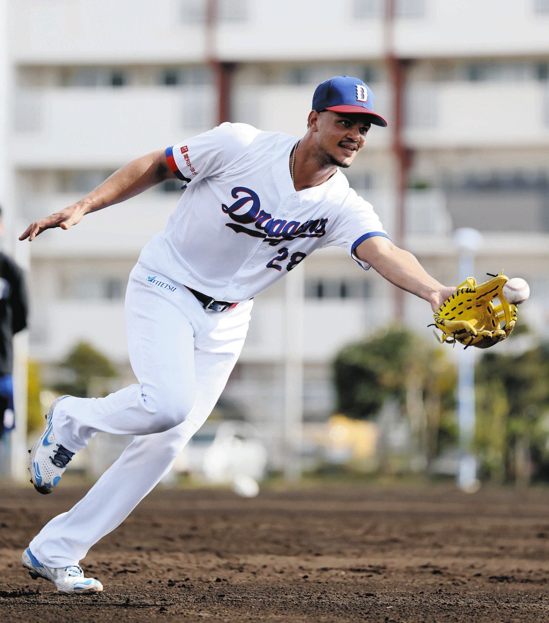 投内連係で軽快な動きを見せるアブレウ