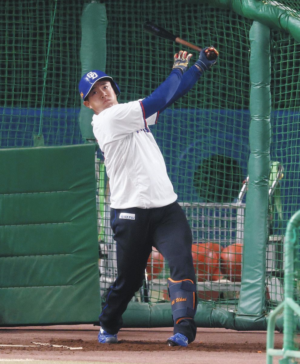 １軍に合流し、打撃練習する鵜飼